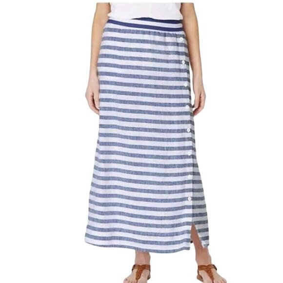 J. Jill Love Linen Womens Blue & White Striped Maxi Skirt Side Button Size 3X - Picture 1 of 14